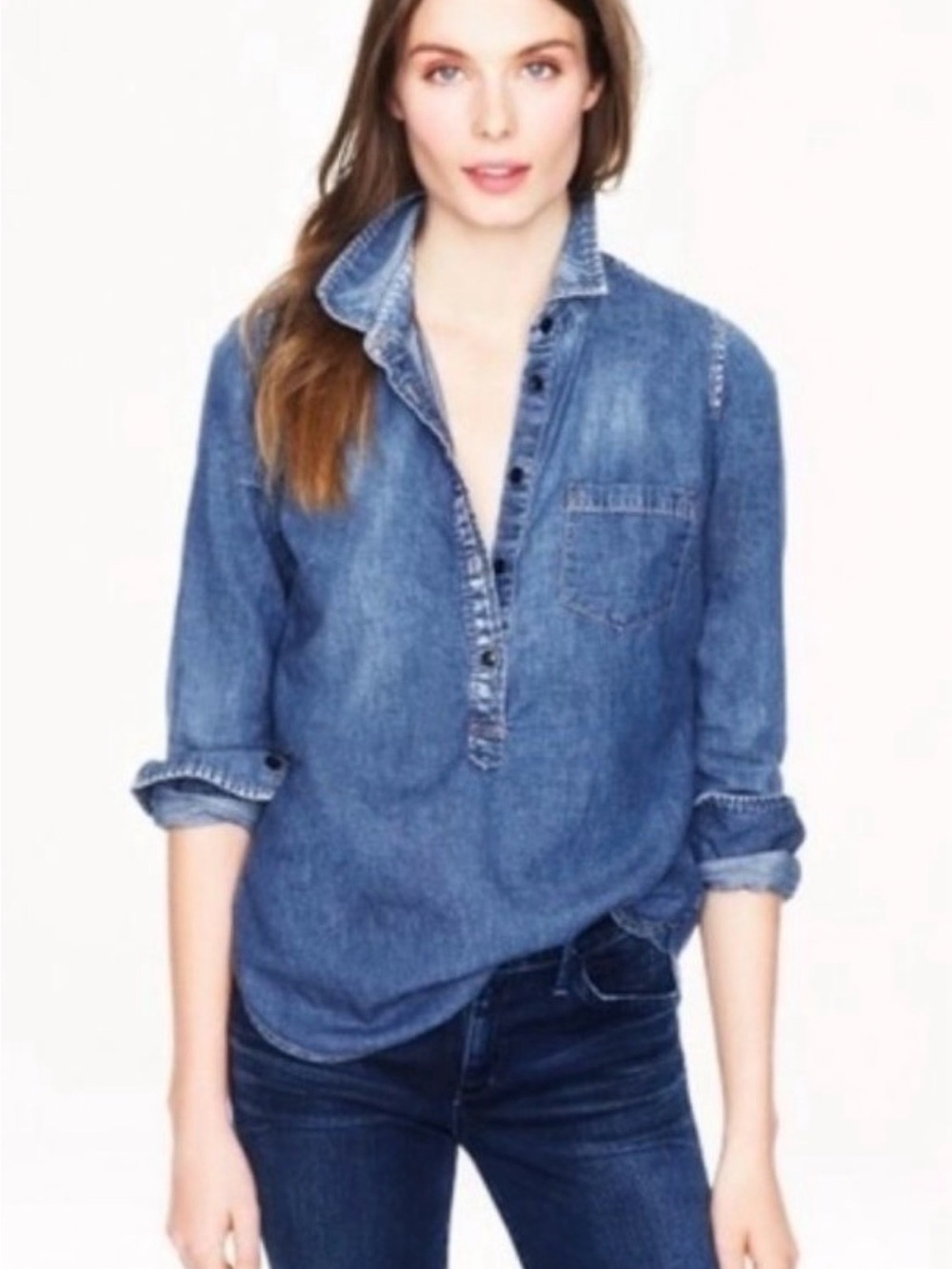 J. Crew Classic Chambray Popover Shirt Size 4
